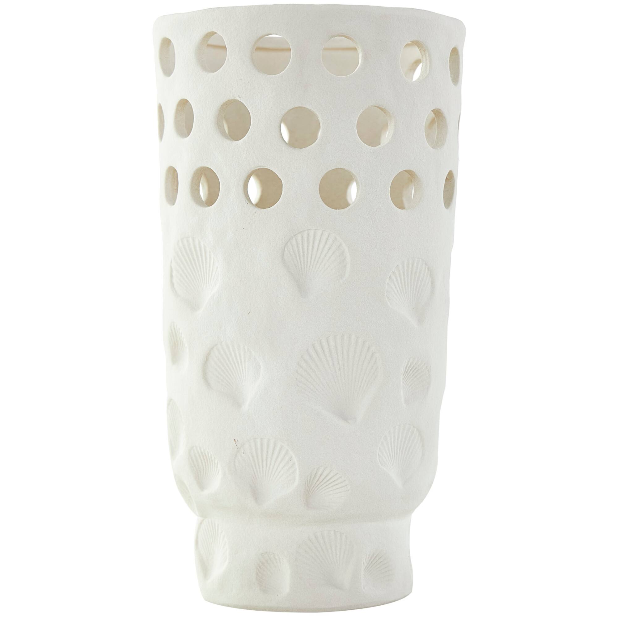 13" White Ceramic Shell Vase